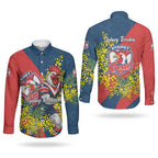 Sydney Roosters Couples Matching Tank Maxi Dress and Long Sleeve Button Shirt Golden Wattle Floral Polynesian - Australian Flower - Rugby Mascot