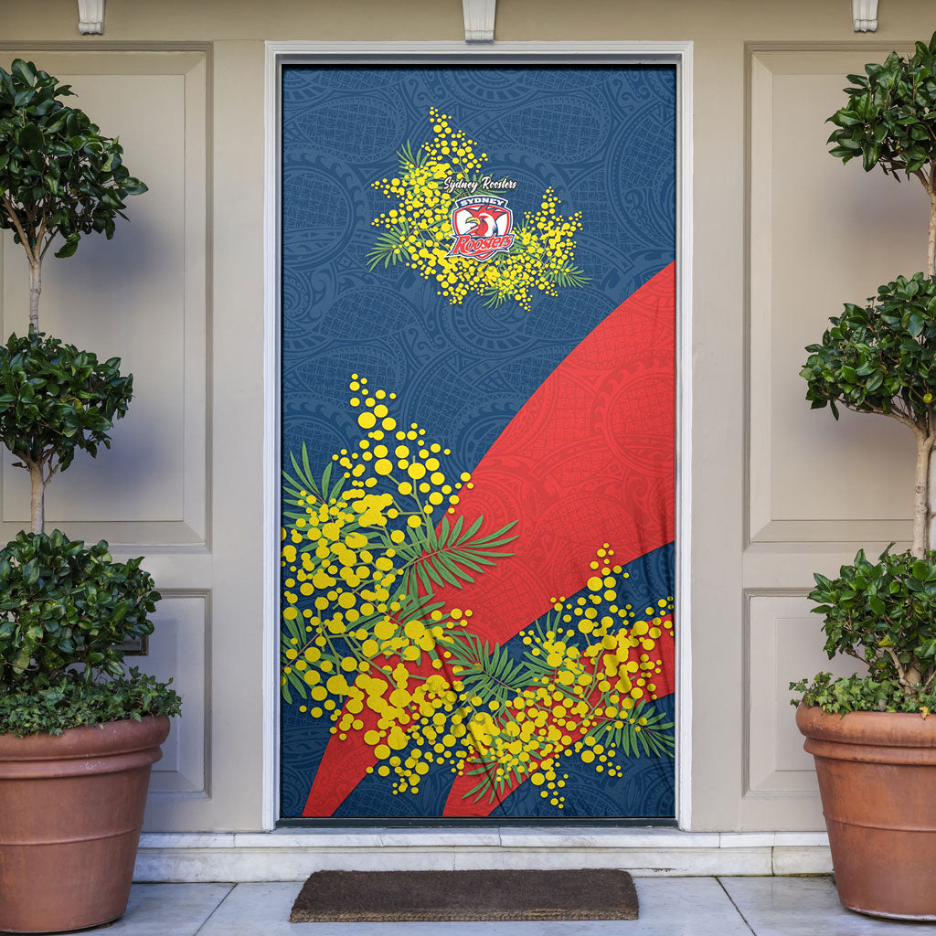 Sydney Roosters Door Cover Golden Wattle Floral Polynesian - Australian Flower - Rugby Mascot