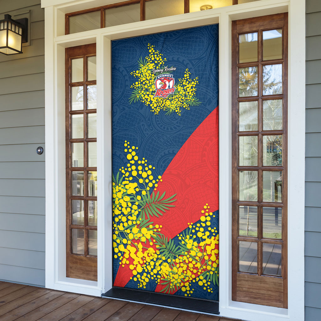 Sydney Roosters Door Cover Golden Wattle Floral Polynesian - Australian Flower - Rugby Mascot