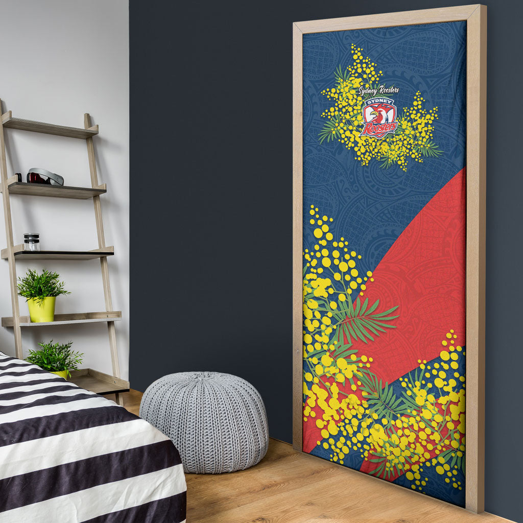 Sydney Roosters Door Cover Golden Wattle Floral Polynesian - Australian Flower - Rugby Mascot