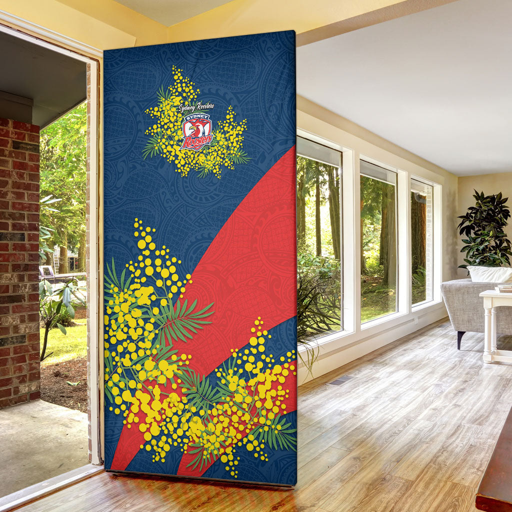 Sydney Roosters Door Cover Golden Wattle Floral Polynesian - Australian Flower - Rugby Mascot
