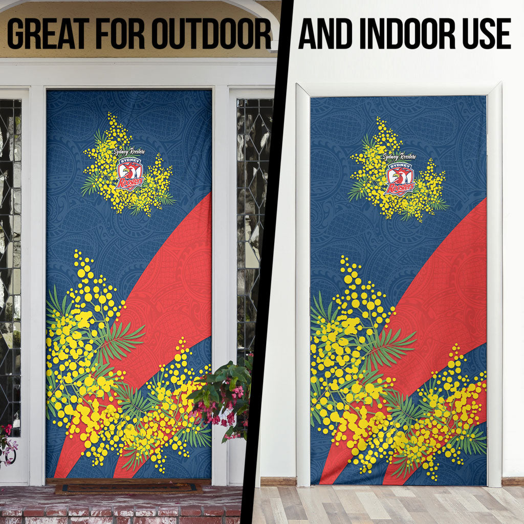 Sydney Roosters Door Cover Golden Wattle Floral Polynesian - Australian Flower - Rugby Mascot