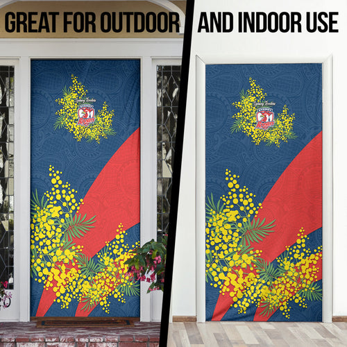 Sydney Roosters Door Cover Golden Wattle Floral Polynesian - Australian Flower - Rugby Mascot