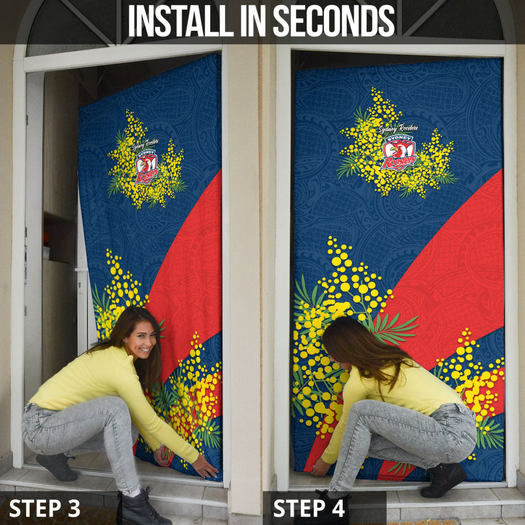Sydney Roosters Door Cover Golden Wattle Floral Polynesian - Australian Flower - Rugby Mascot
