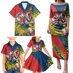 Sydney Roosters Family Matching Puletasi and Hawaiian Shirt Golden Wattle Floral Polynesian - Australian Flower - Rugby Mascot