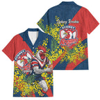 Sydney Roosters Family Matching Tank Maxi Dress and Hawaiian Shirt Golden Wattle Floral Polynesian - Australian Flower - Rugby Mascot