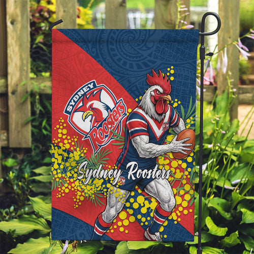 Sydney Roosters Garden Flag Golden Wattle Floral Polynesian - Australian Flower - Rugby Mascot