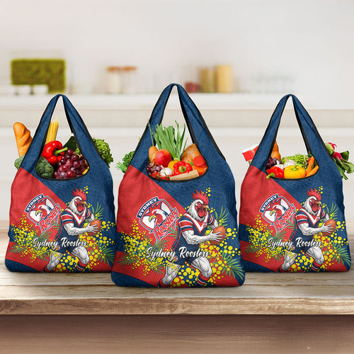 Sydney Roosters Grocery Bag Golden Wattle Floral Polynesian - Australian Flower - Rugby Mascot