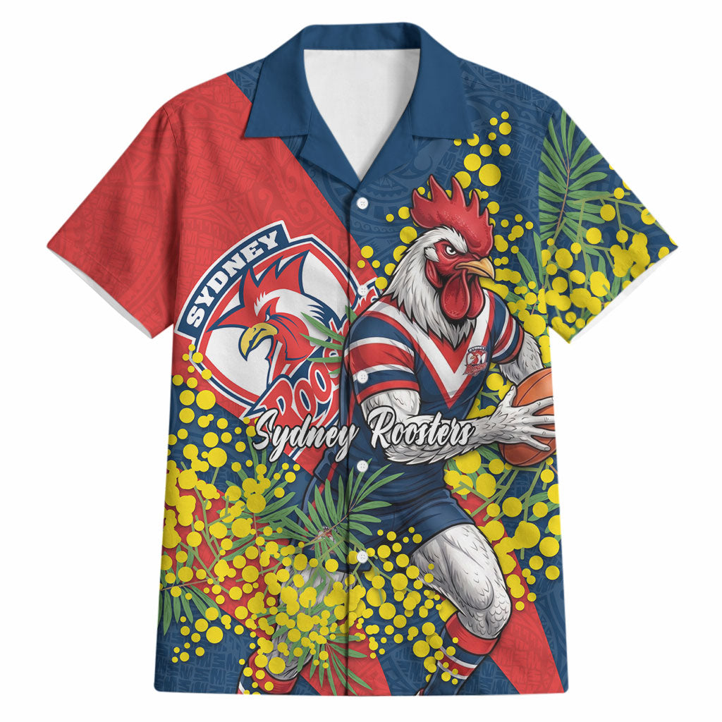 Sydney Roosters Hawaiian Shirt Golden Wattle Floral Polynesian - Australian Flower - Rugby Mascot