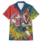 Sydney Roosters Hawaiian Shirt Golden Wattle Floral Polynesian - Australian Flower - Rugby Mascot