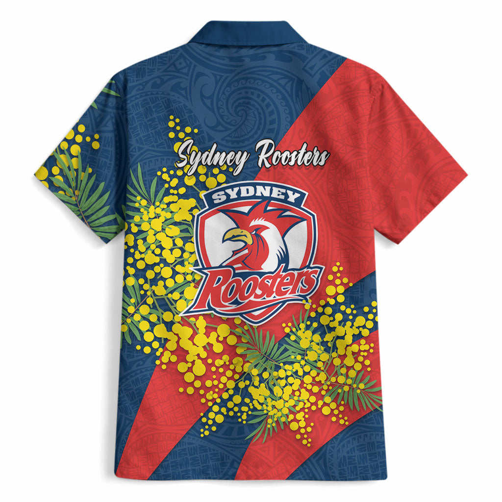 Sydney Roosters Hawaiian Shirt Golden Wattle Floral Polynesian - Australian Flower - Rugby Mascot