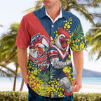 Sydney Roosters Hawaiian Shirt Golden Wattle Floral Polynesian - Australian Flower - Rugby Mascot