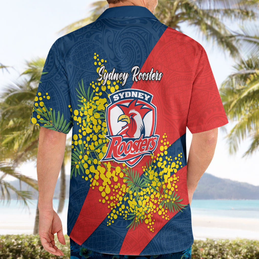 Sydney Roosters Hawaiian Shirt Golden Wattle Floral Polynesian - Australian Flower - Rugby Mascot