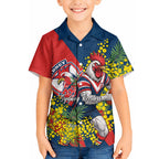 Sydney Roosters Hawaiian Shirt Golden Wattle Floral Polynesian - Australian Flower - Rugby Mascot
