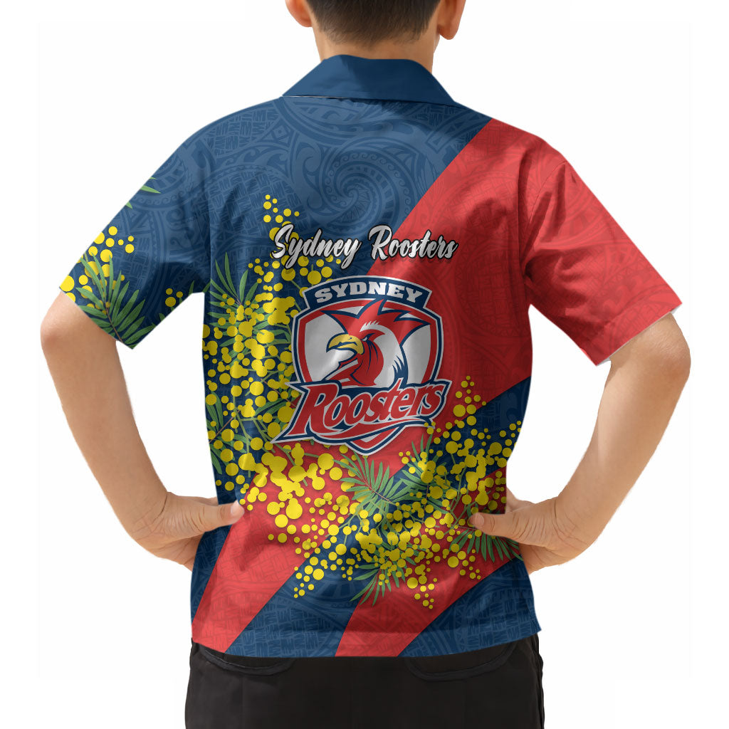 Sydney Roosters Hawaiian Shirt Golden Wattle Floral Polynesian - Australian Flower - Rugby Mascot