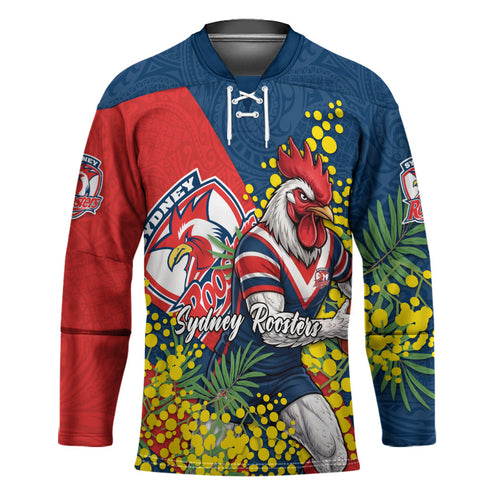 Sydney Roosters Hockey Jersey Golden Wattle Floral Polynesian - Australian Flower - Rugby Mascot