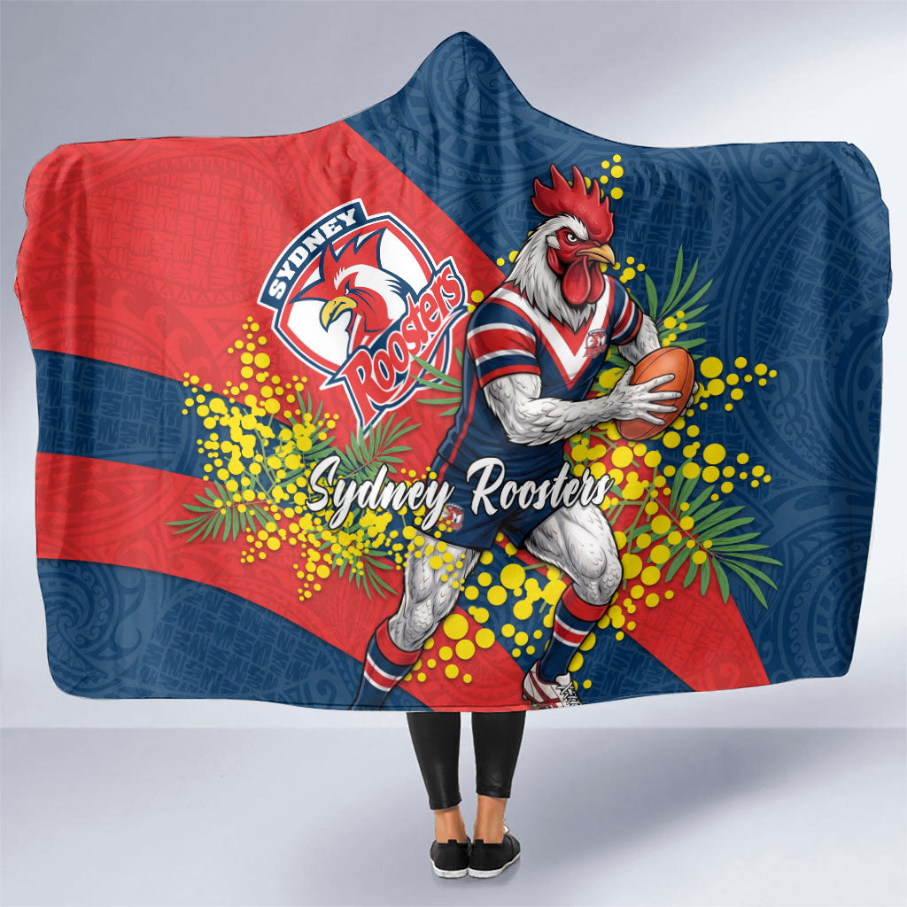 Sydney Roosters Hooded Blanket Golden Wattle Floral Polynesian - Australian Flower - Rugby Mascot
