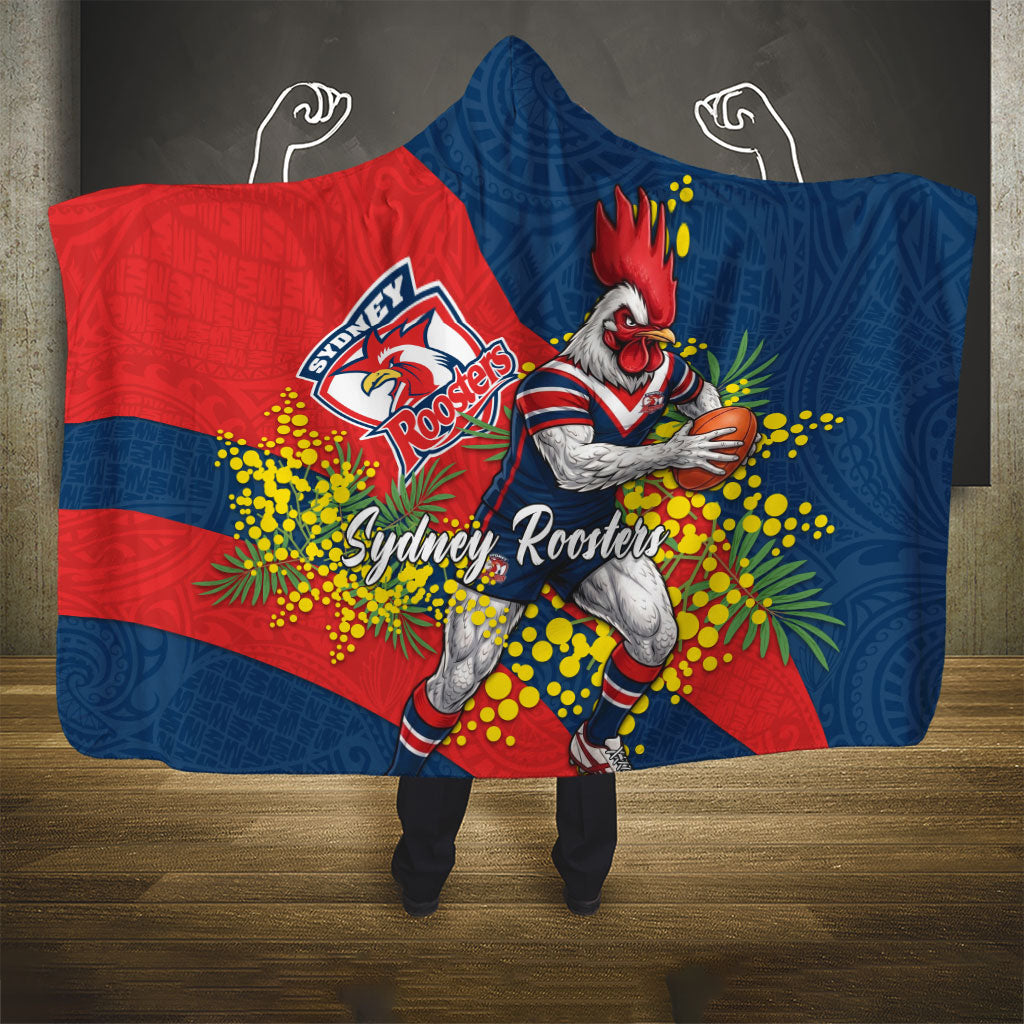 Sydney Roosters Hooded Blanket Golden Wattle Floral Polynesian - Australian Flower - Rugby Mascot