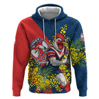 Sydney Roosters Hoodie Golden Wattle Floral Polynesian - Australian Flower - Rugby Mascot