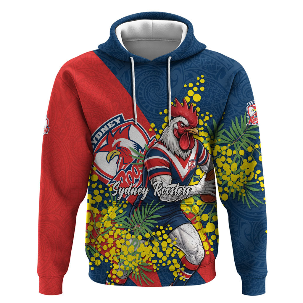 Sydney Roosters Hoodie Golden Wattle Floral Polynesian - Australian Flower - Rugby Mascot