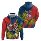 Sydney Roosters Hoodie Golden Wattle Floral Polynesian - Australian Flower - Rugby Mascot