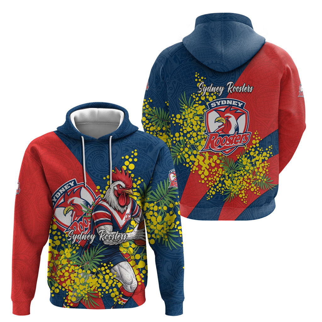 Sydney Roosters Hoodie Golden Wattle Floral Polynesian - Australian Flower - Rugby Mascot