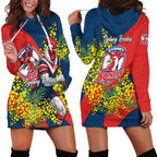 Sydney Roosters Hoodie Dress Golden Wattle Floral Polynesian - Australian Flower - Rugby Mascot