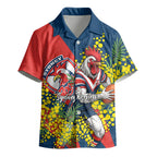 Sydney Roosters Kid Hawaiian Shirt Golden Wattle Floral Polynesian - Australian Flower - Rugby Mascot