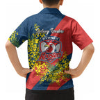 Sydney Roosters Kid Hawaiian Shirt Golden Wattle Floral Polynesian - Australian Flower - Rugby Mascot