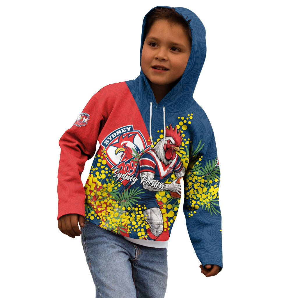 Sydney Roosters Kid Hoodie Golden Wattle Floral Polynesian - Australian Flower - Rugby Mascot