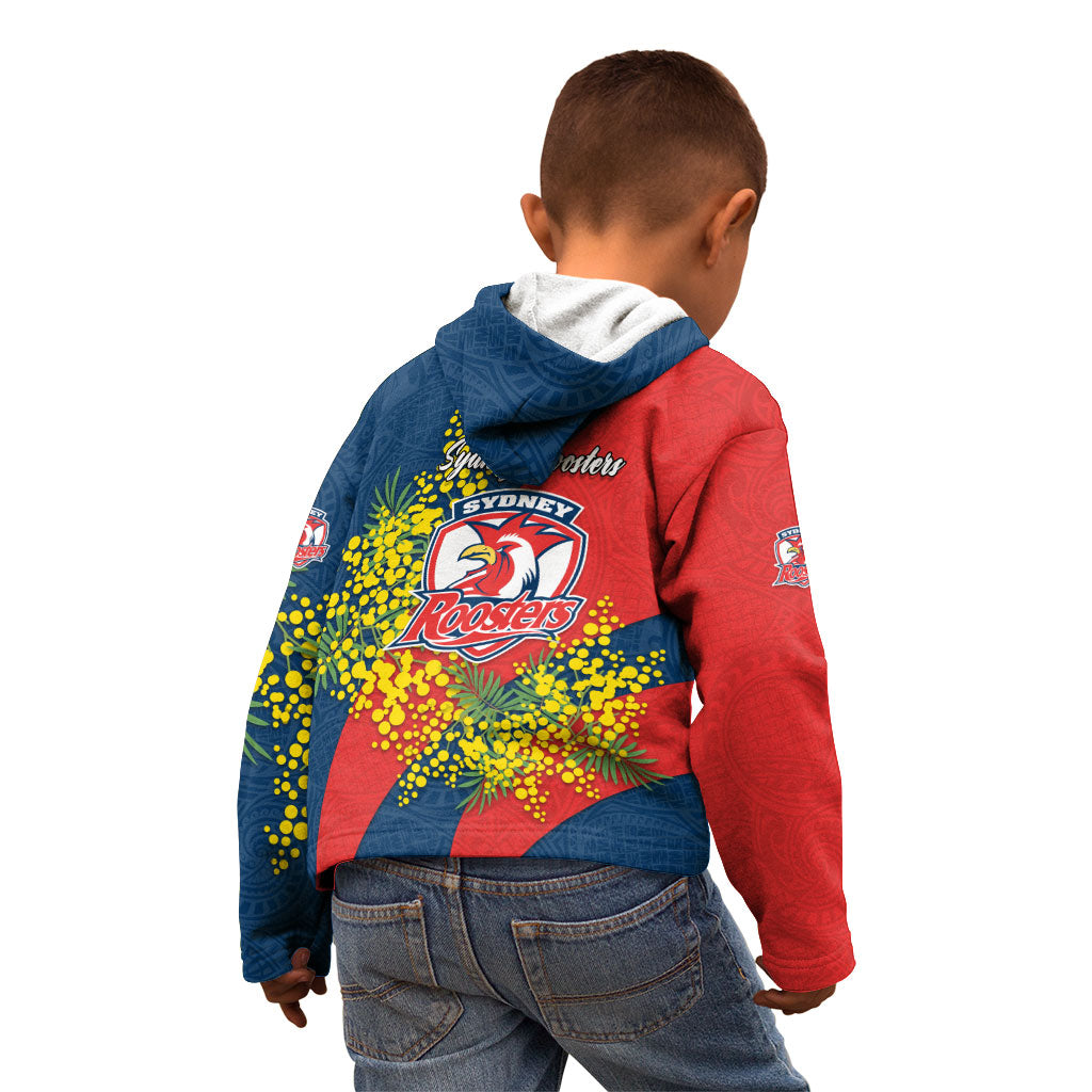 Sydney Roosters Kid Hoodie Golden Wattle Floral Polynesian - Australian Flower - Rugby Mascot