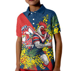 Sydney Roosters Kid Polo Shirt Golden Wattle Floral Polynesian - Australian Flower - Rugby Mascot