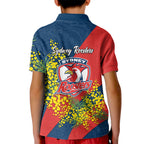 Sydney Roosters Kid Polo Shirt Golden Wattle Floral Polynesian - Australian Flower - Rugby Mascot