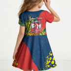 Sydney Roosters Kid Short Sleeve Dress Golden Wattle Floral Polynesian - Australian Flower - Rugby Mascot