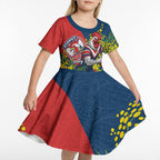 Sydney Roosters Kid Short Sleeve Dress Golden Wattle Floral Polynesian - Australian Flower - Rugby Mascot