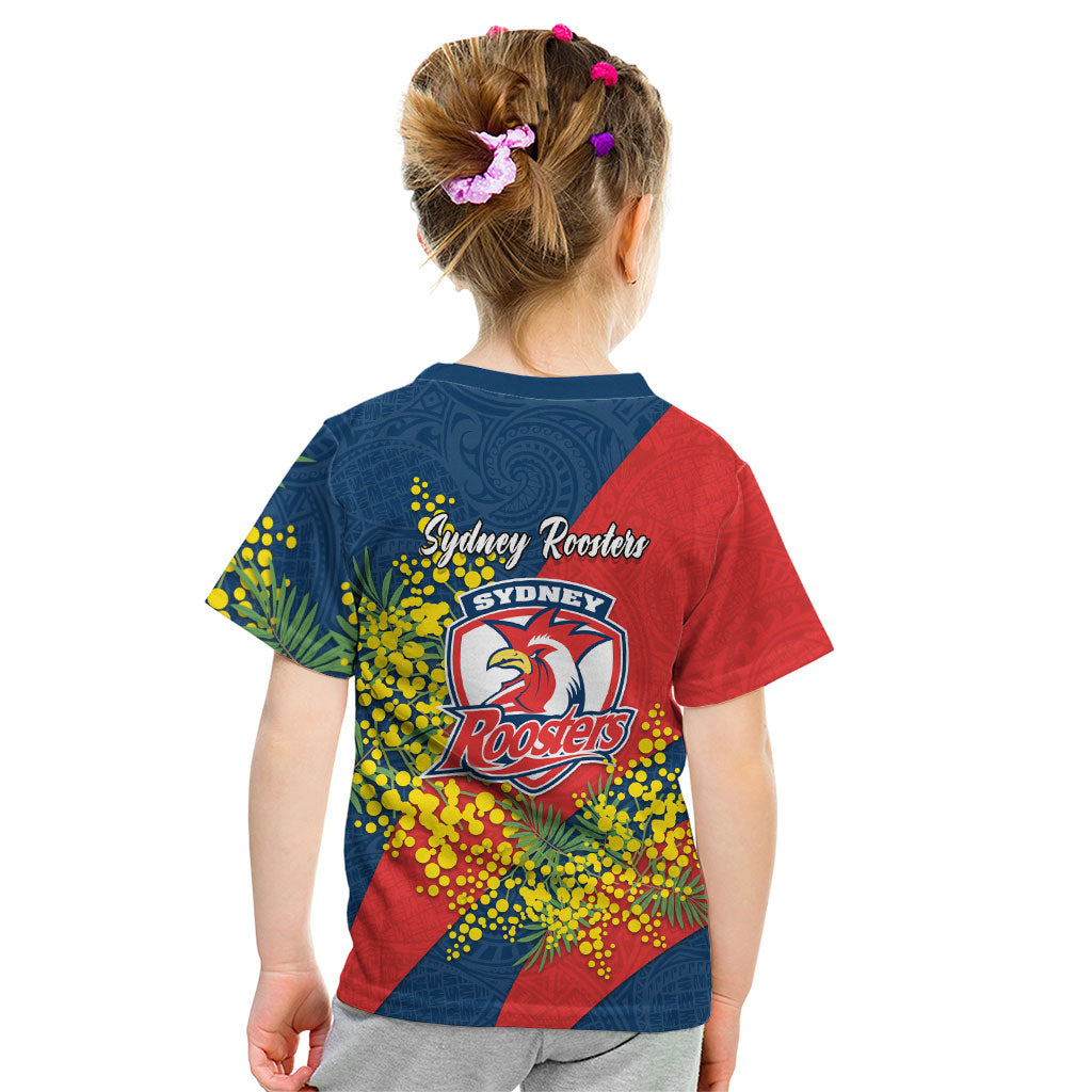 Sydney Roosters Kid T Shirt Golden Wattle Floral Polynesian - Australian Flower - Rugby Mascot