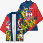 Sydney Roosters Kimono Golden Wattle Floral Polynesian - Australian Flower - Rugby Mascot
