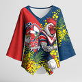 Sydney Roosters Kimono Sleeve Blouse Golden Wattle Floral Polynesian - Australian Flower - Rugby Mascot