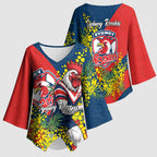 Sydney Roosters Kimono Sleeve Blouse Golden Wattle Floral Polynesian - Australian Flower - Rugby Mascot