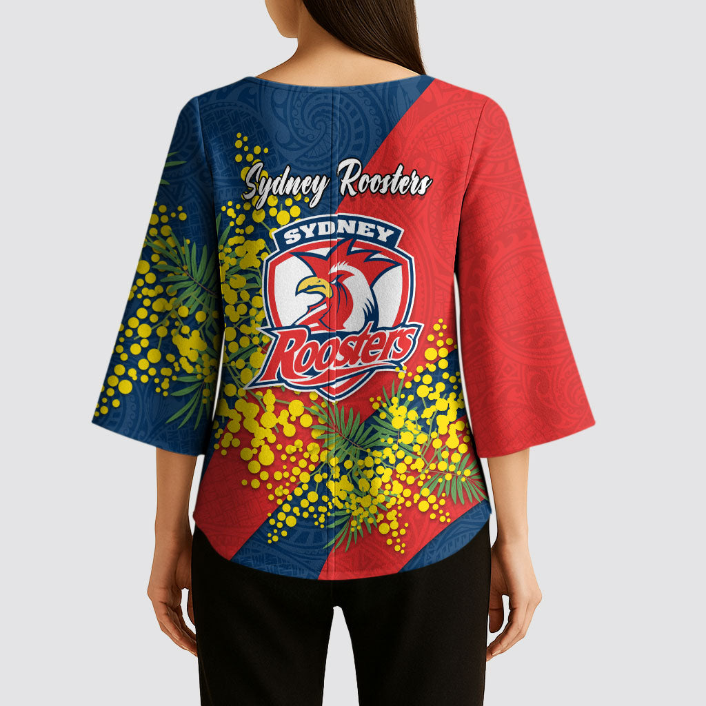 Sydney Roosters Kimono Sleeve Blouse Golden Wattle Floral Polynesian - Australian Flower - Rugby Mascot