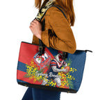 Sydney Roosters Leather Tote Bag Golden Wattle Floral Polynesian - Australian Flower - Rugby Mascot