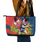Sydney Roosters Leather Tote Bag Golden Wattle Floral Polynesian - Australian Flower - Rugby Mascot