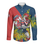 Sydney Roosters Long Sleeve Button Shirt Golden Wattle Floral Polynesian - Australian Flower - Rugby Mascot
