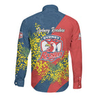 Sydney Roosters Long Sleeve Button Shirt Golden Wattle Floral Polynesian - Australian Flower - Rugby Mascot