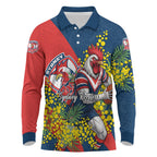 Sydney Roosters Long Sleeve Polo Shirt Golden Wattle Floral Polynesian - Australian Flower - Rugby Mascot