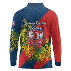 Sydney Roosters Long Sleeve Polo Shirt Golden Wattle Floral Polynesian - Australian Flower - Rugby Mascot