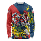 Sydney Roosters Long Sleeve Shirt Golden Wattle Floral Polynesian - Australian Flower - Rugby Mascot
