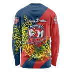 Sydney Roosters Long Sleeve Shirt Golden Wattle Floral Polynesian - Australian Flower - Rugby Mascot