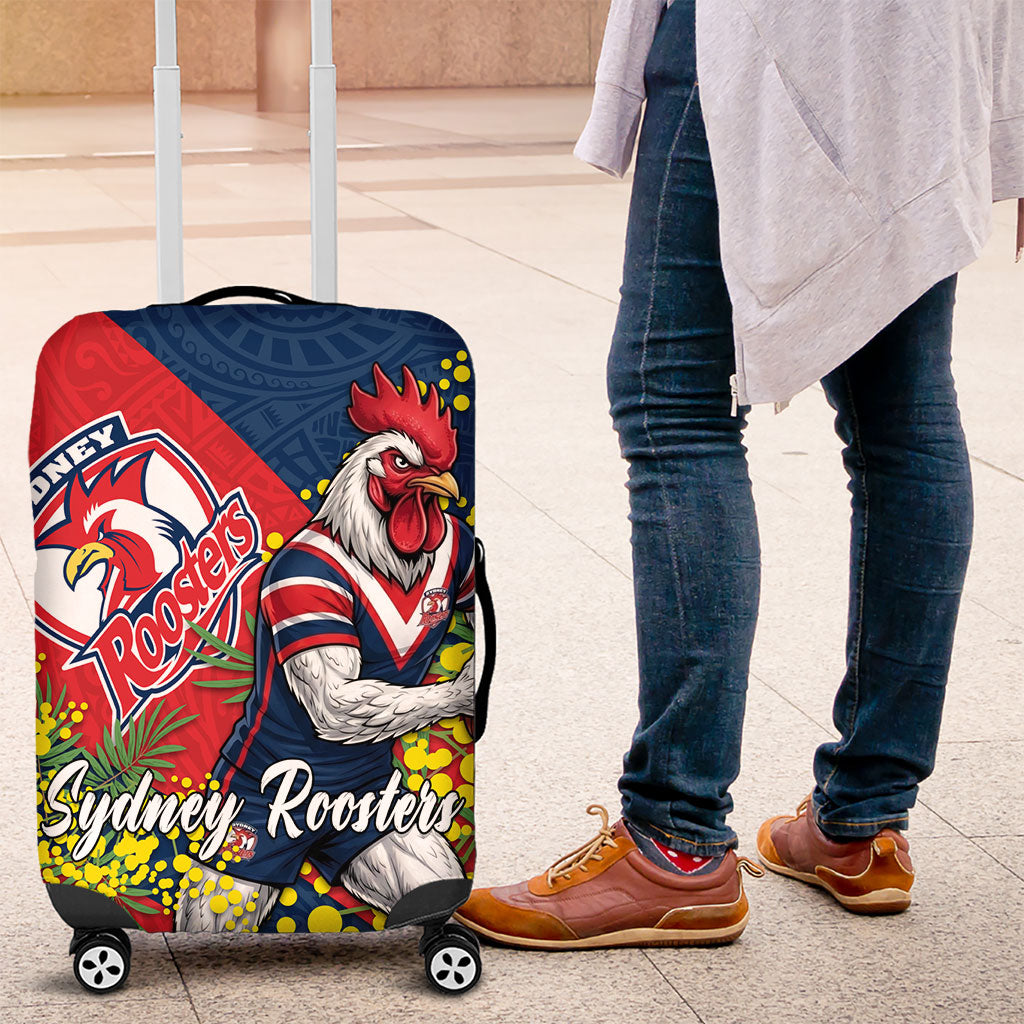 Sydney Roosters Luggage Cover Golden Wattle Floral Polynesian - Australian Flower - Rugby Mascot