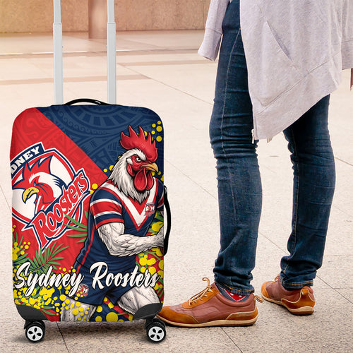 Sydney Roosters Luggage Cover Golden Wattle Floral Polynesian - Australian Flower - Rugby Mascot